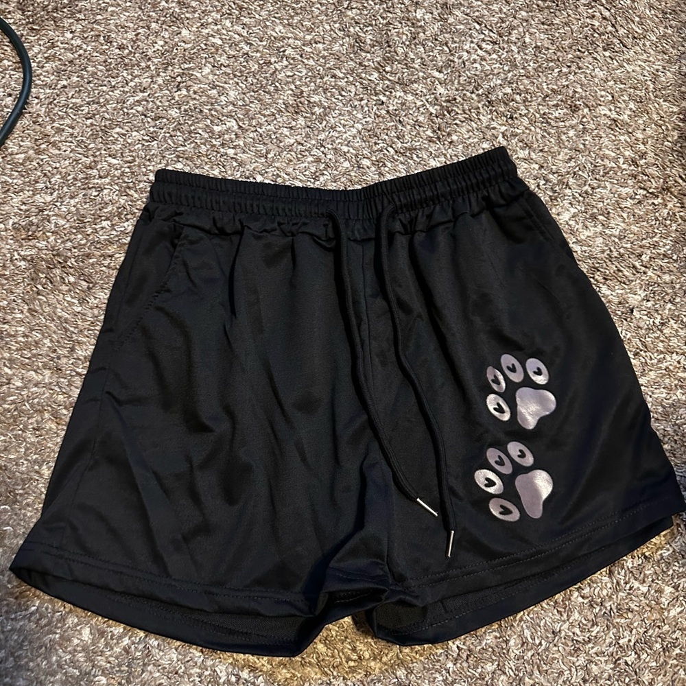 Black Paw Print Hearts Sweat Pant Shorts Athletic Lounge